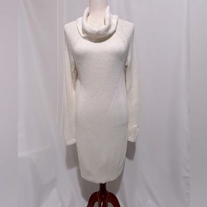 Kensie Long Sleeve Ribbed Knit Turtleneck Sweater Dress. Size: M